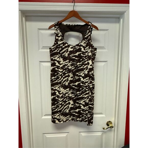 Michael Michael Kors Brown & Cream Watercolor Animal Print Open Back Dress sz 10 - Picture 1 of 8